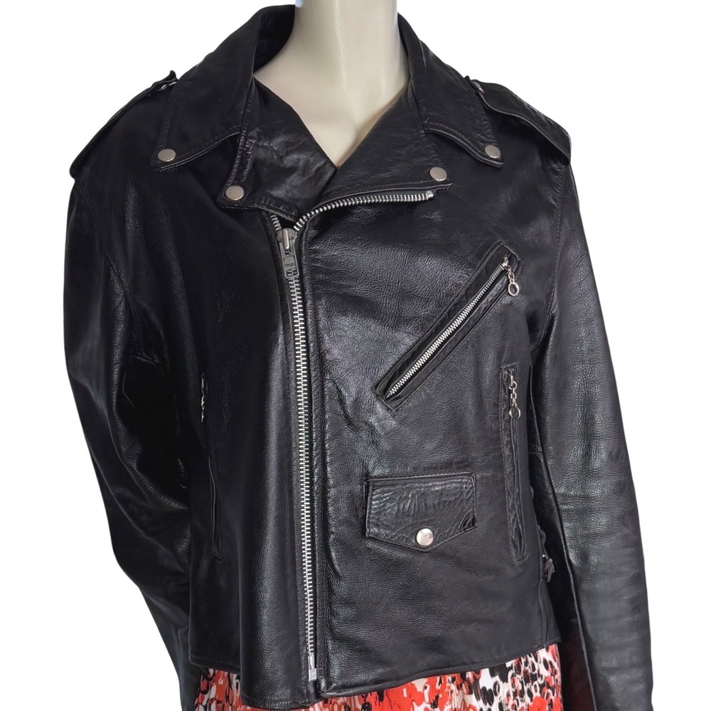 Vintage Steer Leather Motorcycle Jacket Black Biker Core Grunge Rocker 46